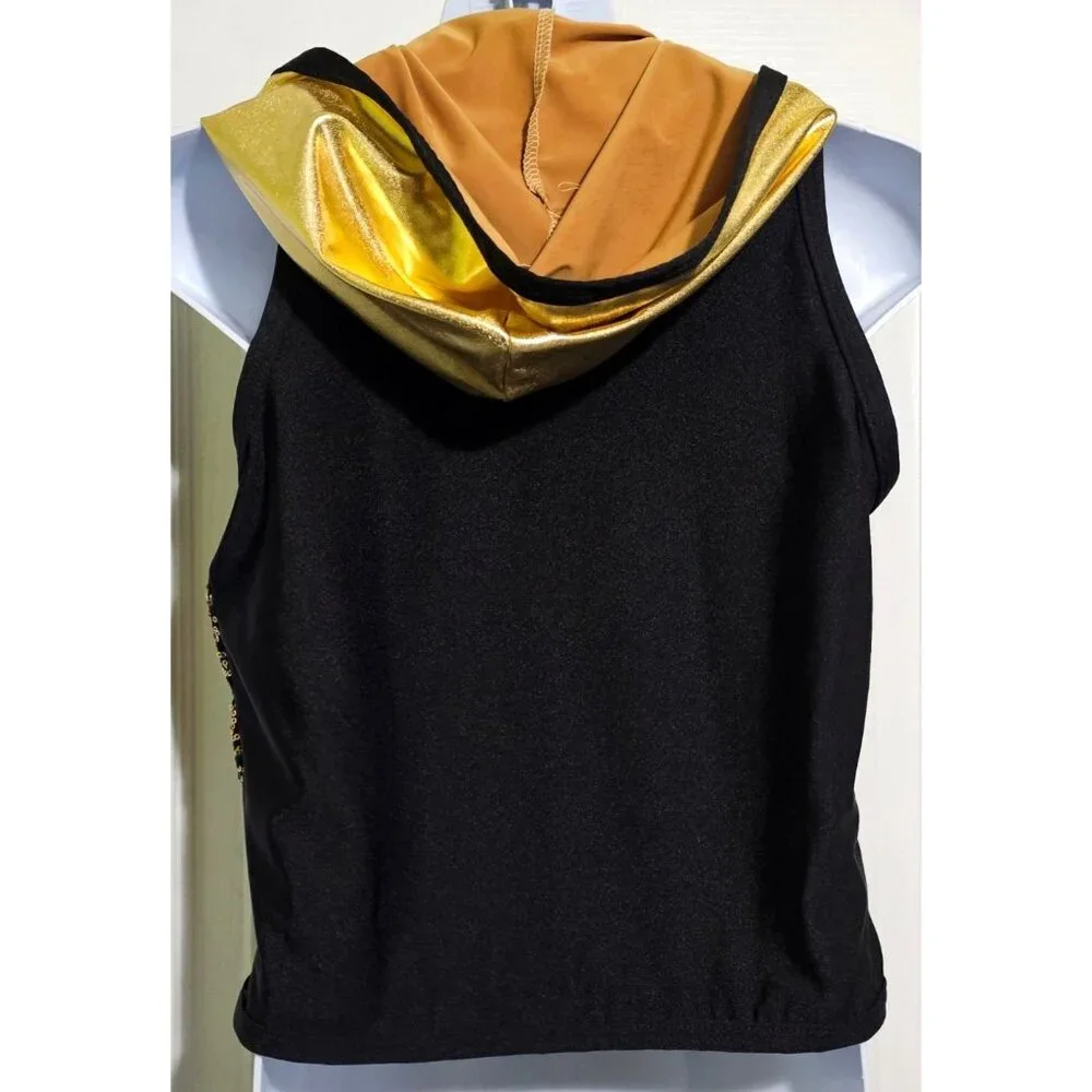 A Wish Come True Gold Sequin Sleeveless Dance Hoodie Jazz Hip Hop Performance LG